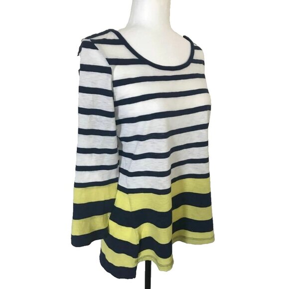 PILCRO and the LETTERPRESS Striped Cotton Top Size Small Yellow White Navy Blue - Picture 3 of 7